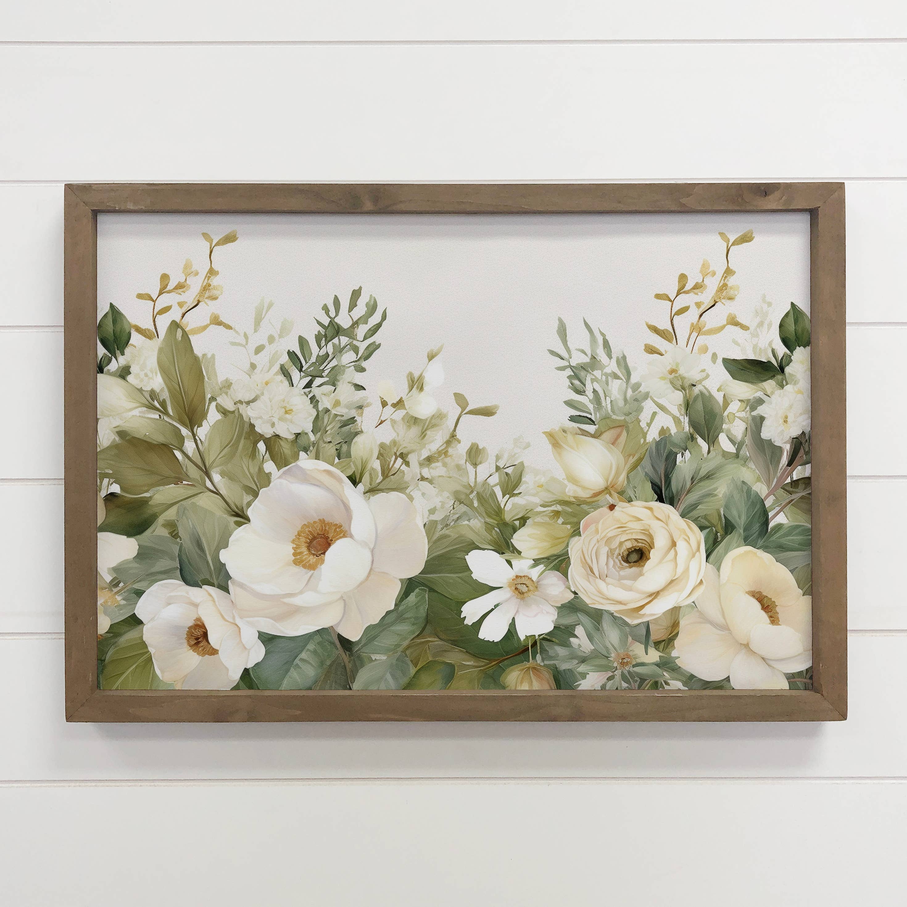 White Flower Garden - Framed Nature Decor - Farmhouse Art