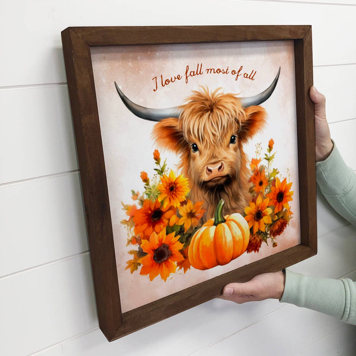 I Love Fall Most of All - Cute Fall Highland Cow - Framed