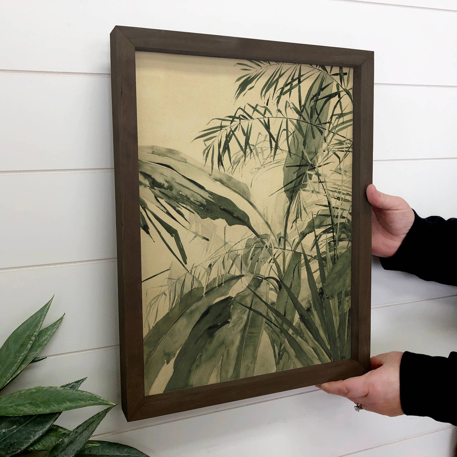 Tropical Plant Monochromatic - Tropical Canvas Art - Framed
