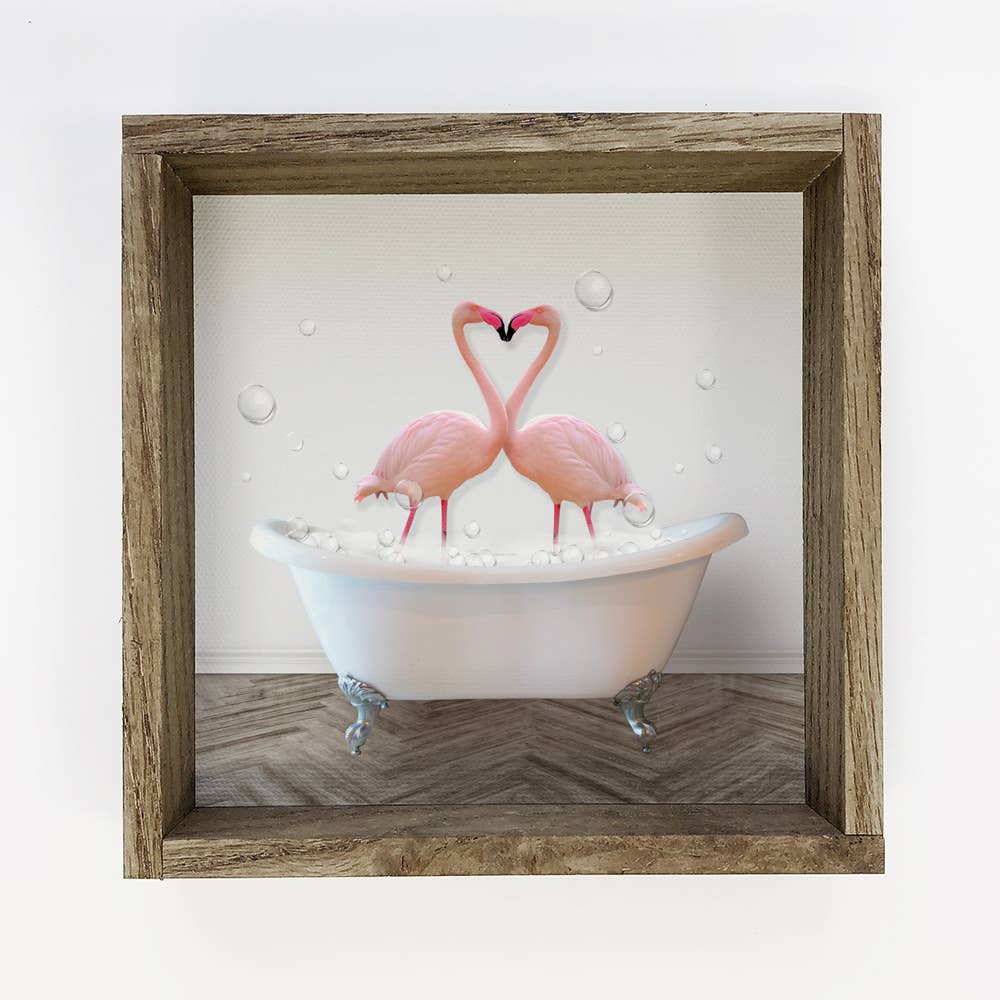 Flamingos in Bubble Bath - Cute Love Birds Wall Art Bathroom