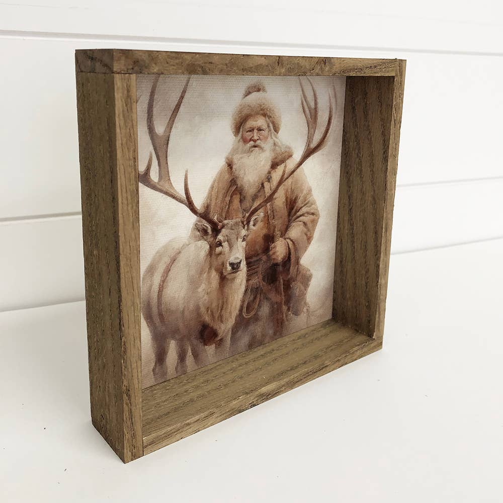 Set of 8 Vintage Santa Art Framed Boxed Signs