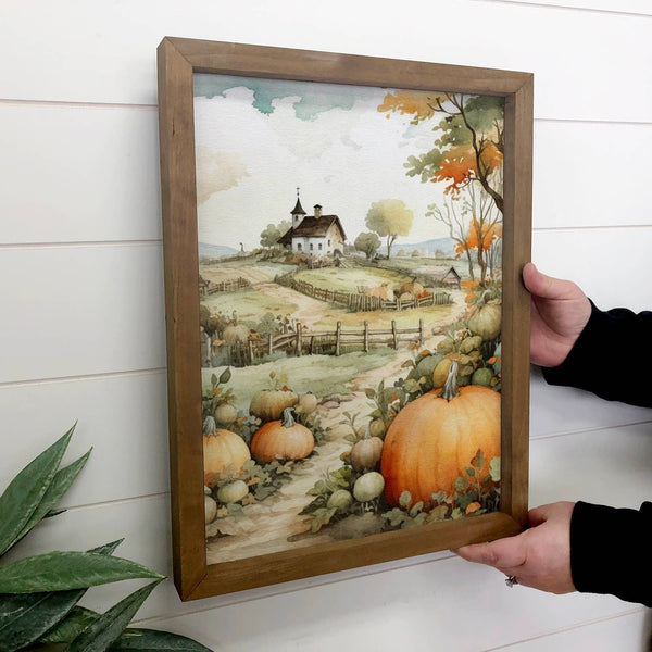 Fall Pumpkin Cottage - Framed Nature Art - Fall Wall Canvas