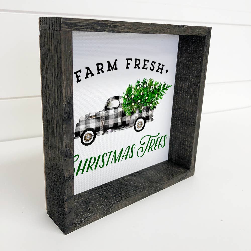 Black and White Christmas Truck Mini Wood Sign Ebony Stain