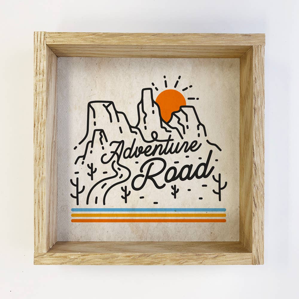 Adventure Road Sunset Rainbow Small Canvas Framed Wood Sign