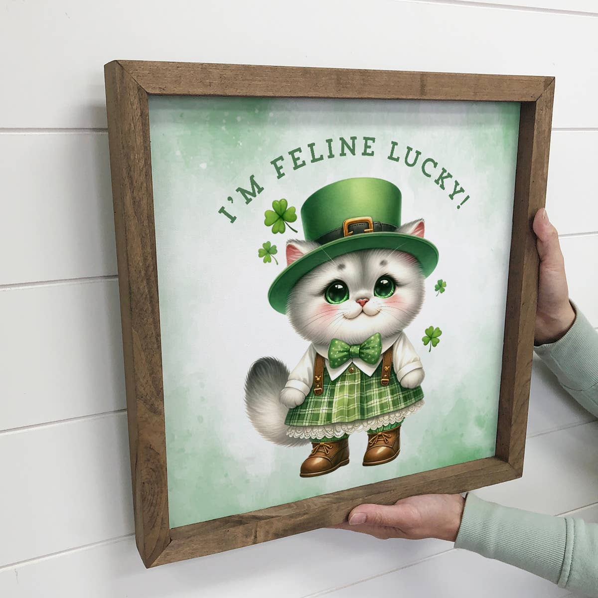 I'm Feline Lucky - St. Patrick's Day Canvas Art - Wood Frame