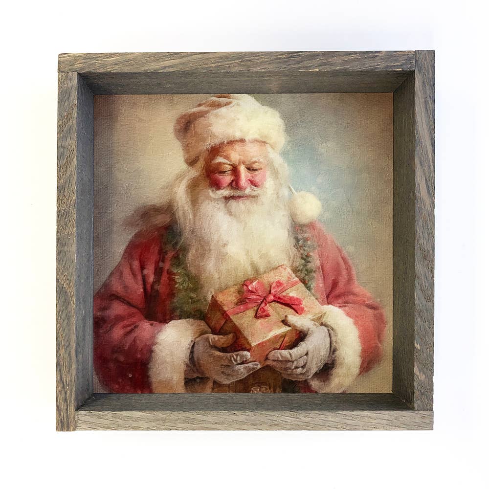 Vintage Santa Noel - Rustic Holiday Canvas Wall Art - Framed