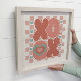 XO Retro - Valentines Day Word Art - Wood Framed Canvas Art