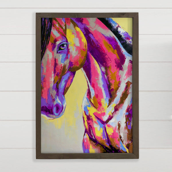 Colorful Horse Painting - Farmhouse Canvas Art - Framed Art