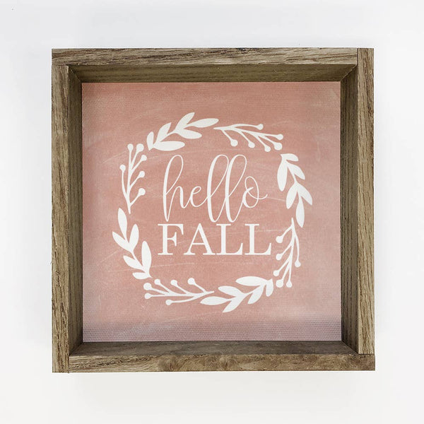 Hello Fall Wreath on Chalked Pink Background Canvas Sign