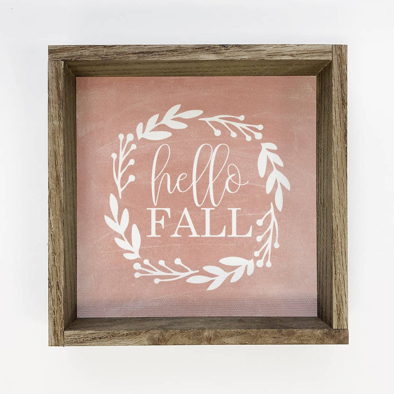 Hello Fall Wreath on Chalked Pink Background Canvas Sign