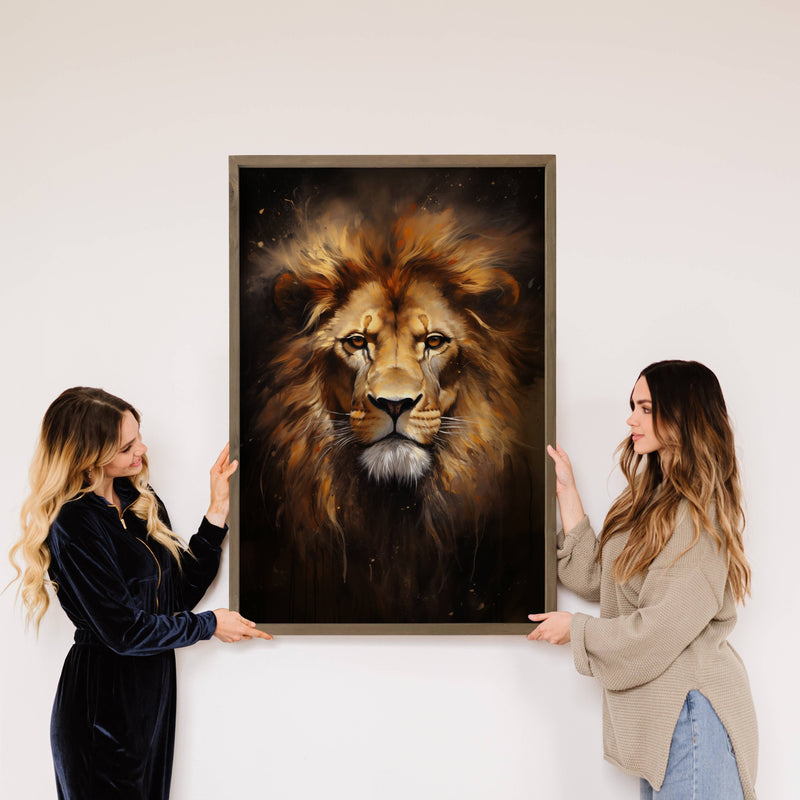 Lion in the Shadows - Lion Canvas Art - Wood Framed Decor