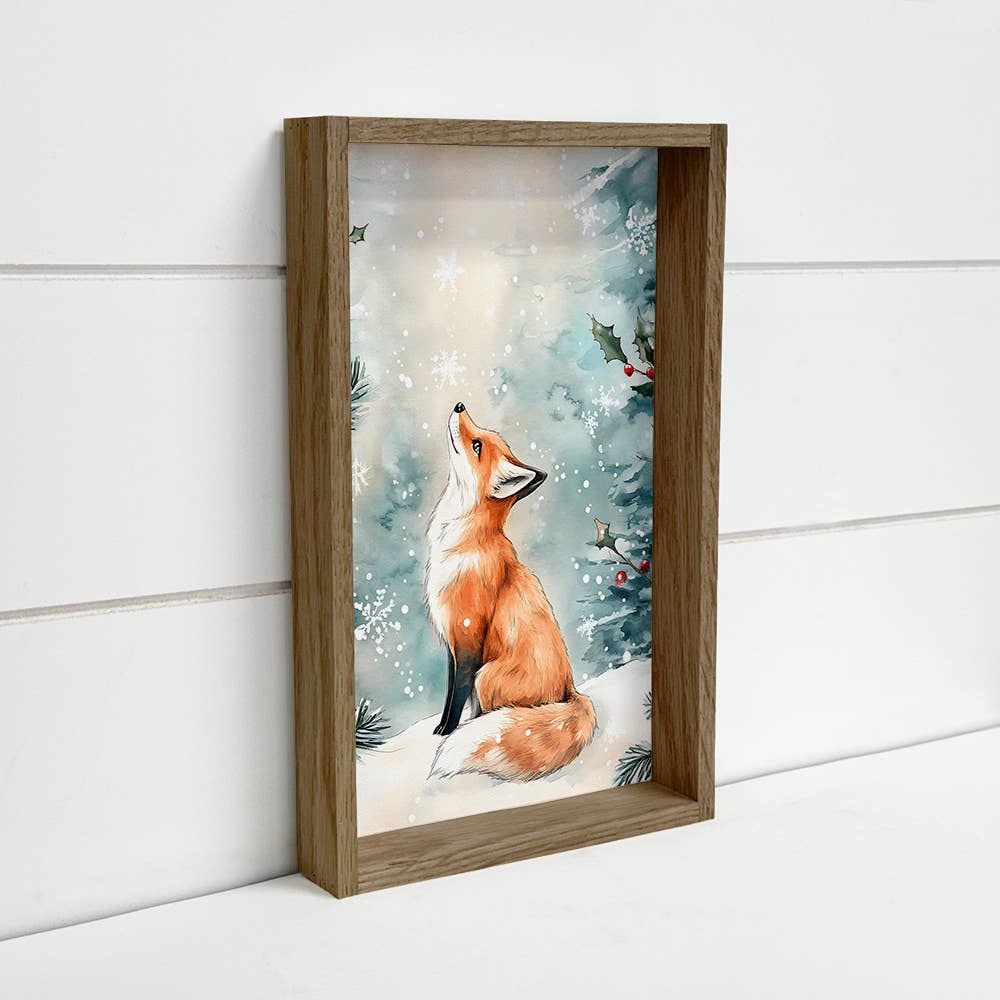 Fox Falling Snow - Fox Wall Art - Wood Framed Nature Decor