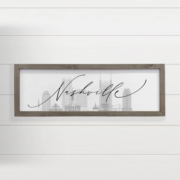 Custom City Skyline - Modern Skyline Nashville - Wood Frame