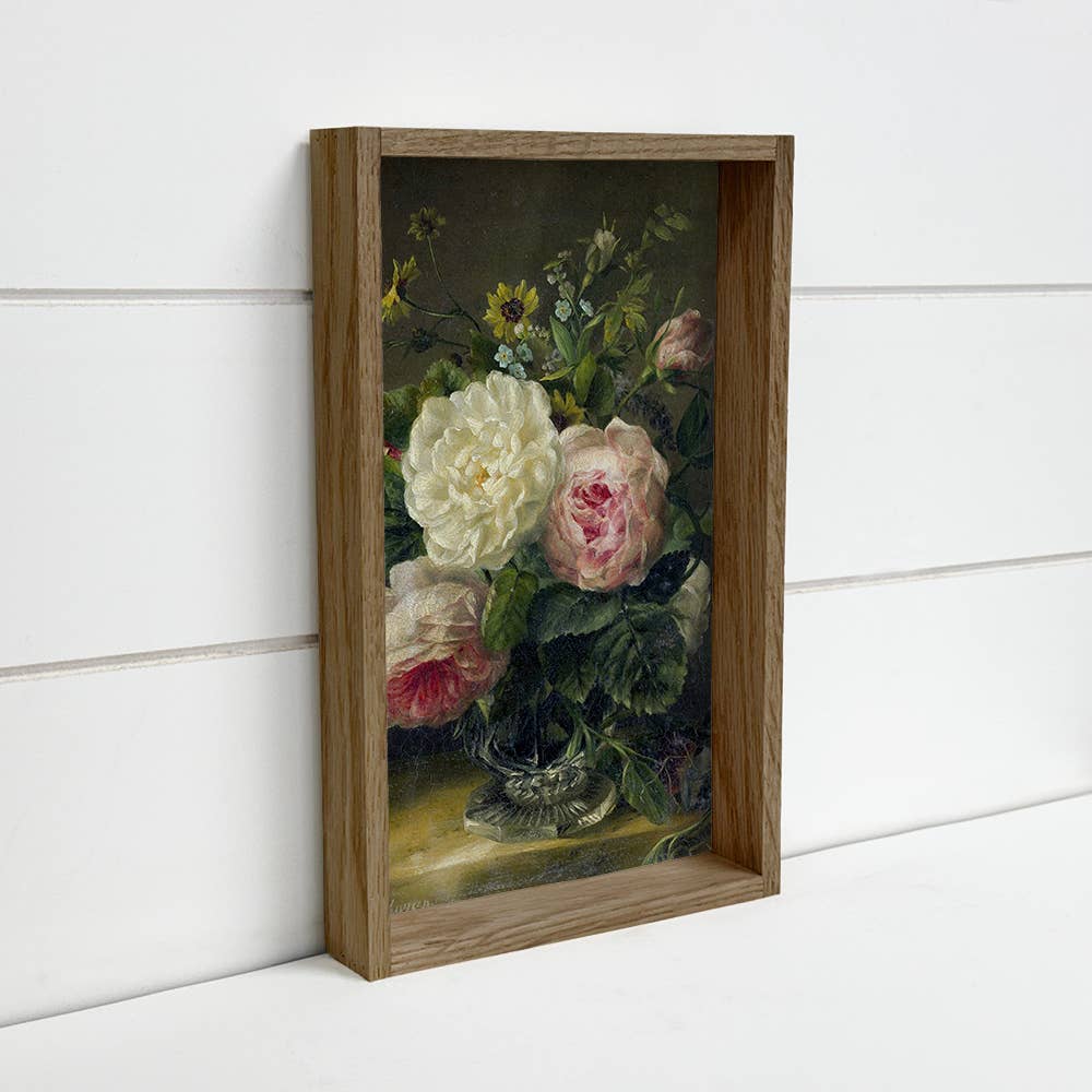 Dark Spring Blooms - Flower Canvas Art - Wood Framed Art