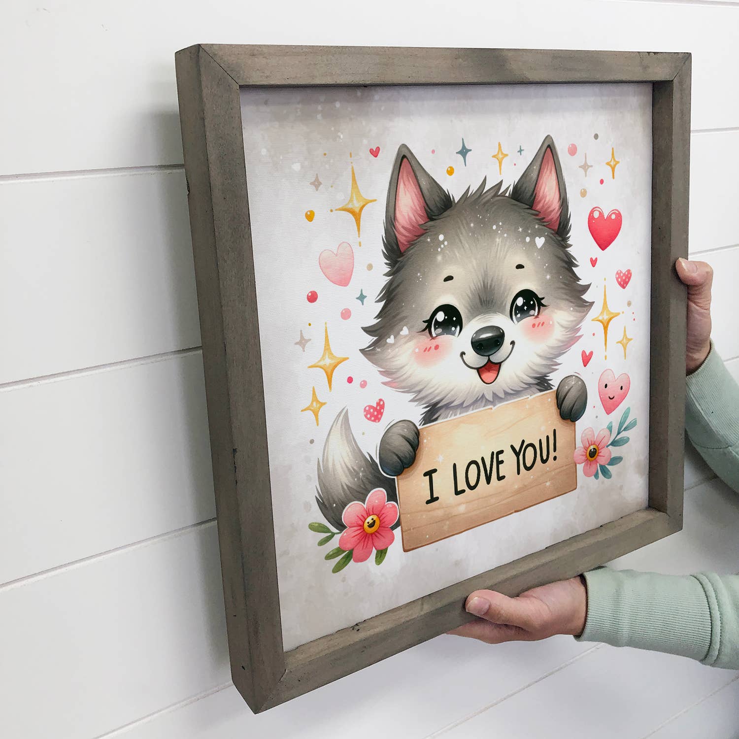 I Love You Wolf - Valentines Day Wolf Canvas Art - Framed