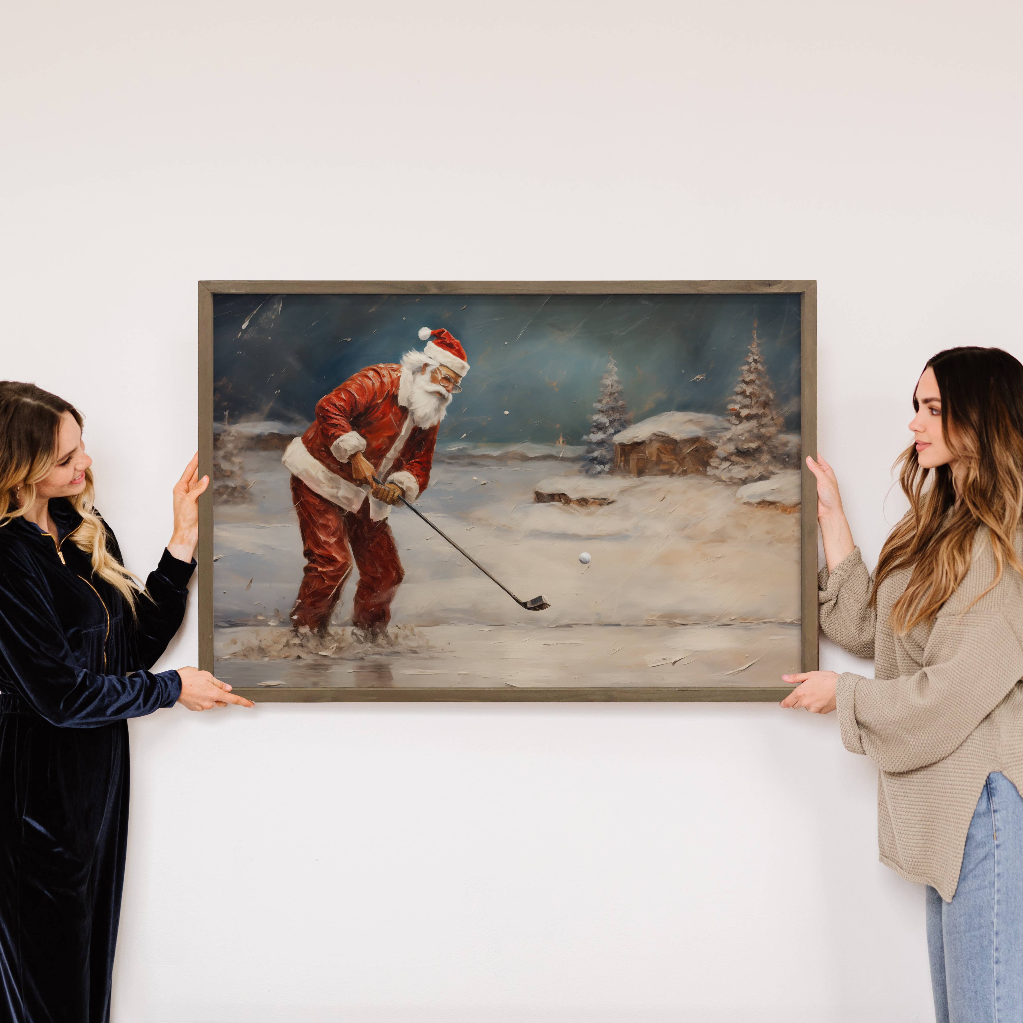 Santa Playing Golf in the Snow - Funny Santa Canvas Art