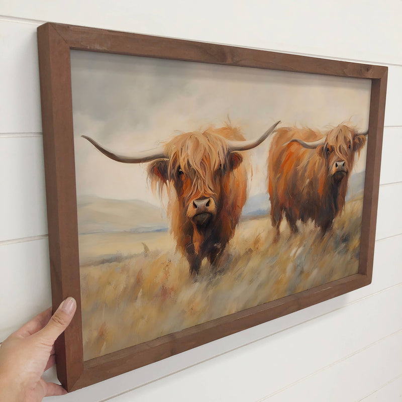 Double Highland Cows - Highland Cow Canvas Art - Framed Art