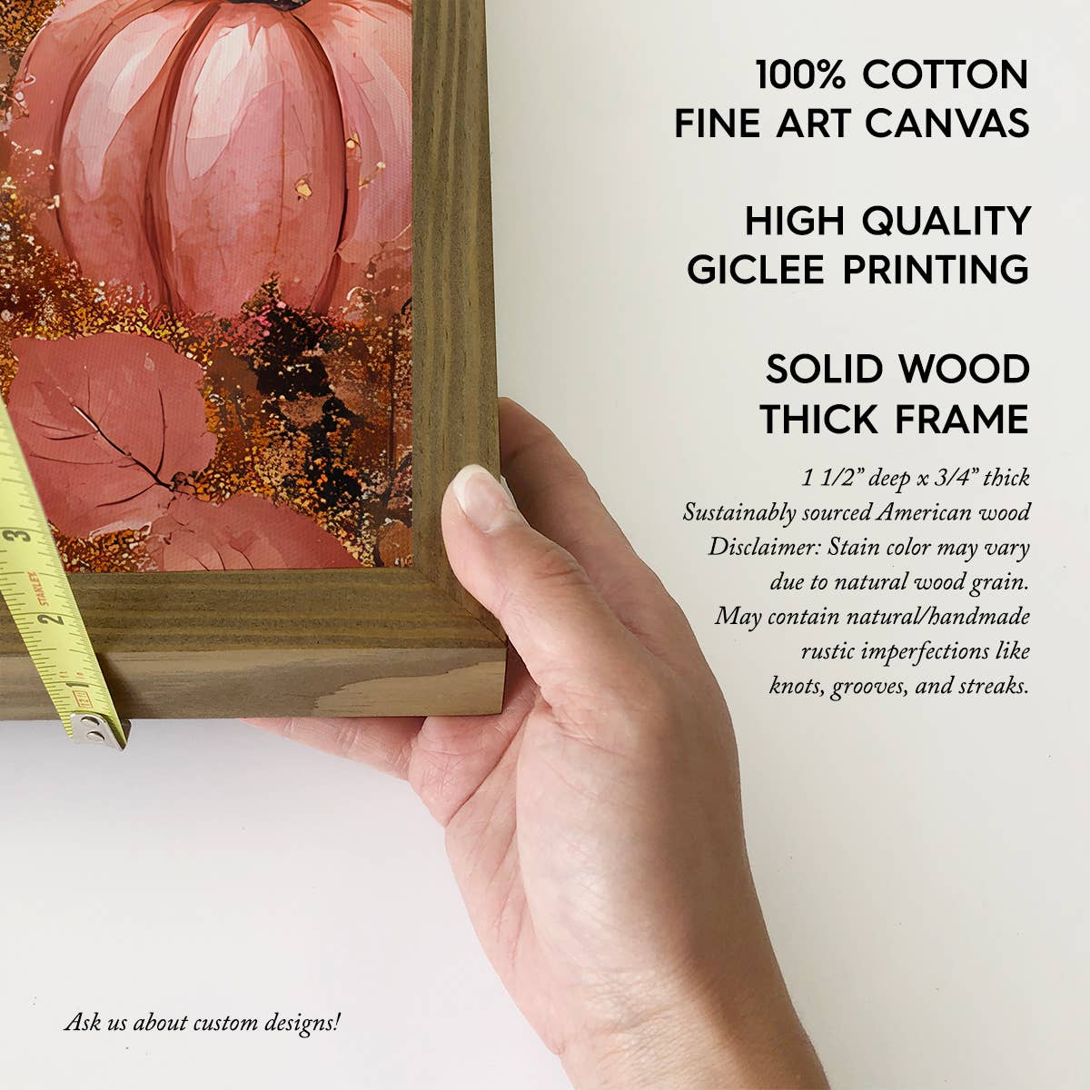 Happy Fall Pink Pumpkin - Fall Canvas Art - Wood Framed Art