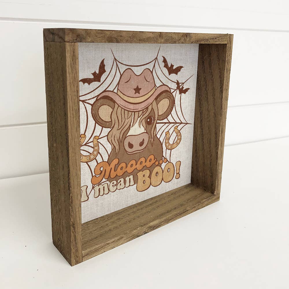 Moo I mean Boo Retro Cow - Framed Halloween Animal Art