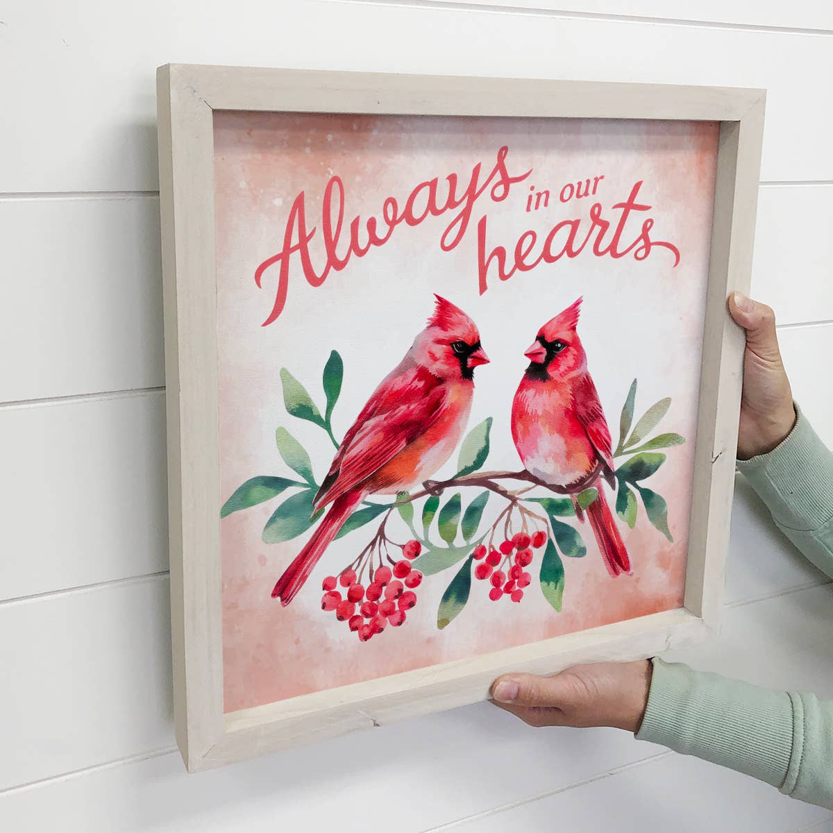 Two Cardinals Always in our Hearts - Red Bird Canvas Art