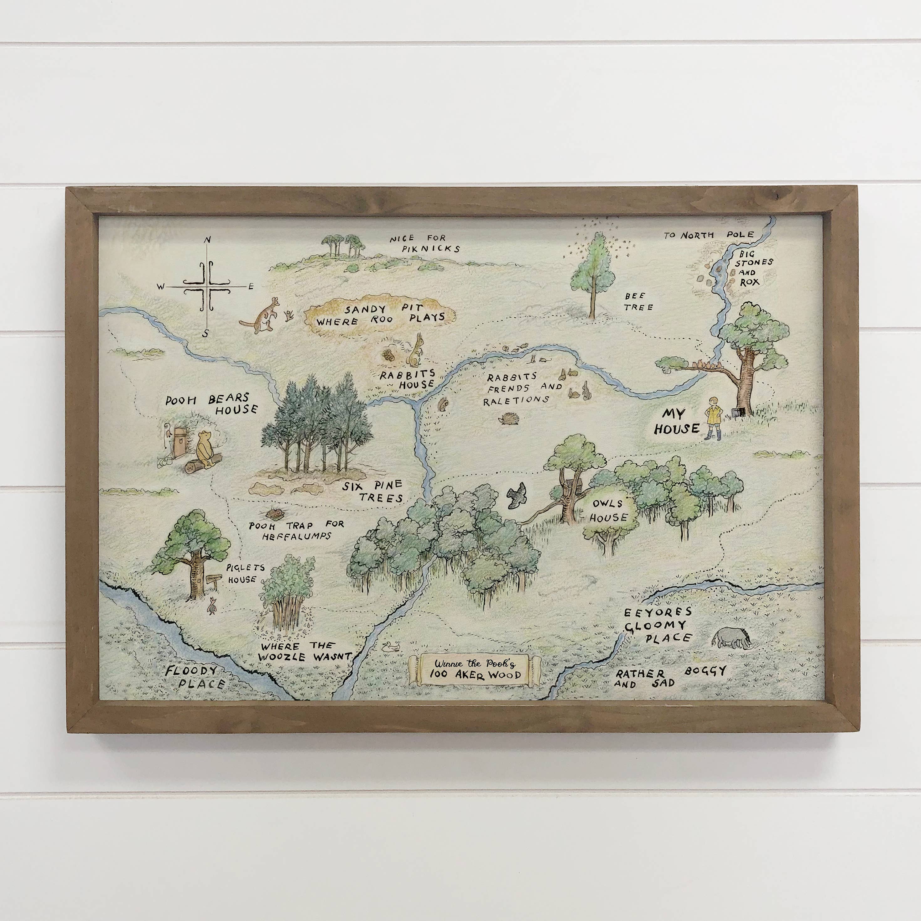 Winnie the Pooh Vintage Map - Disney Canvas Art - Wood Frame