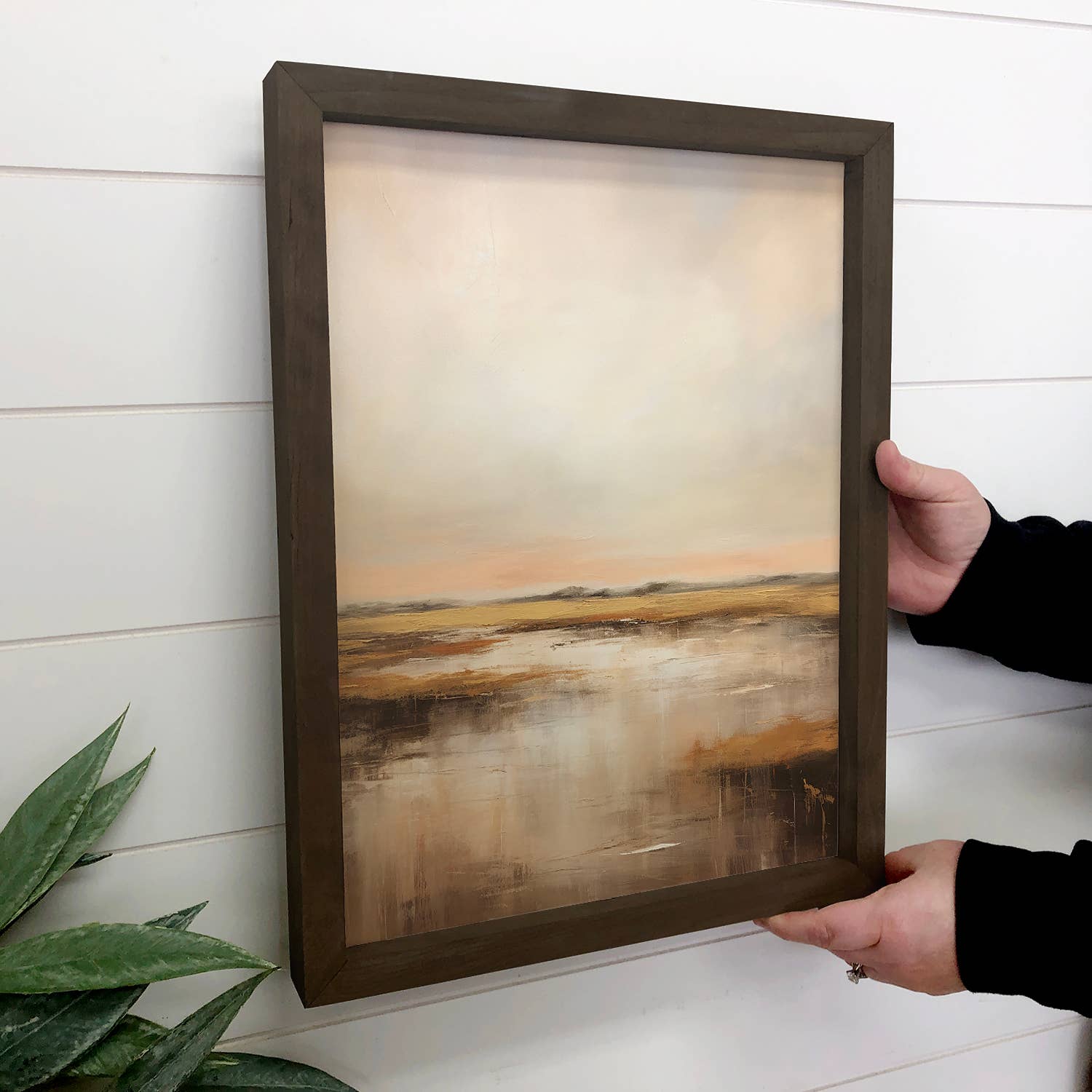 Early Beige Horizon - Framed Nature Painting -  Farmhouse