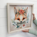 Boho Cute Fox Wall Art - Nursery Canvas Art - Wood Framed