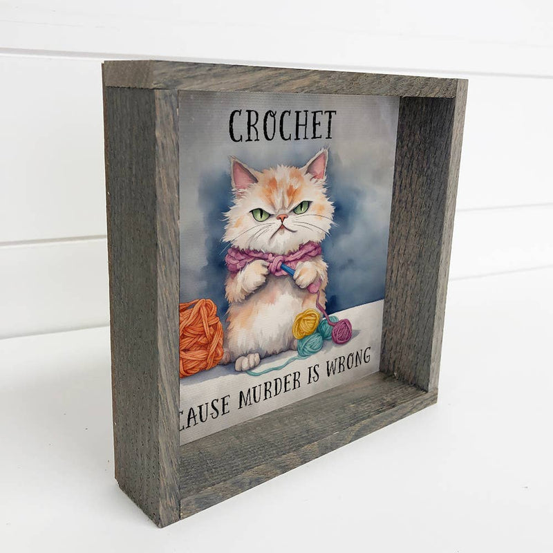 Crochet Cat - Funny Animal Canvas Art - Wood Framed Wall Art