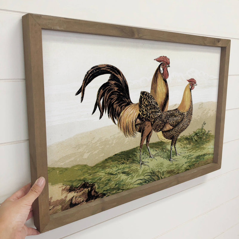 Golden Hamburg Chickens - Chicken Canvas Art - Wood Framed