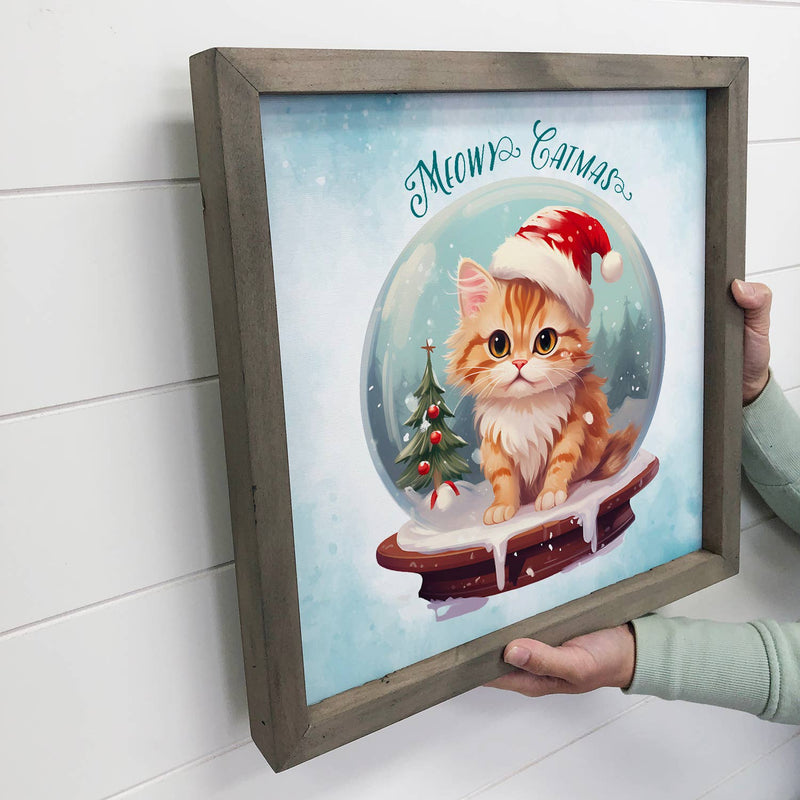 Meowy Christmas Snow Globe - Funny Holiday Animal Canvas Art