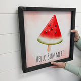 Hello Summer Watermelon Mantel Sign with Natural Frame