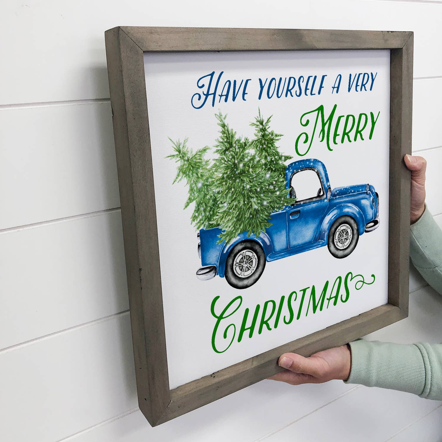 Blue Vintage Truck Christmas Tree Home Décor Sign