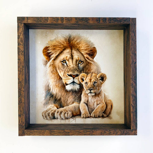 Father and Baby Lion - Safari Animal Wall Art - Fathers Day