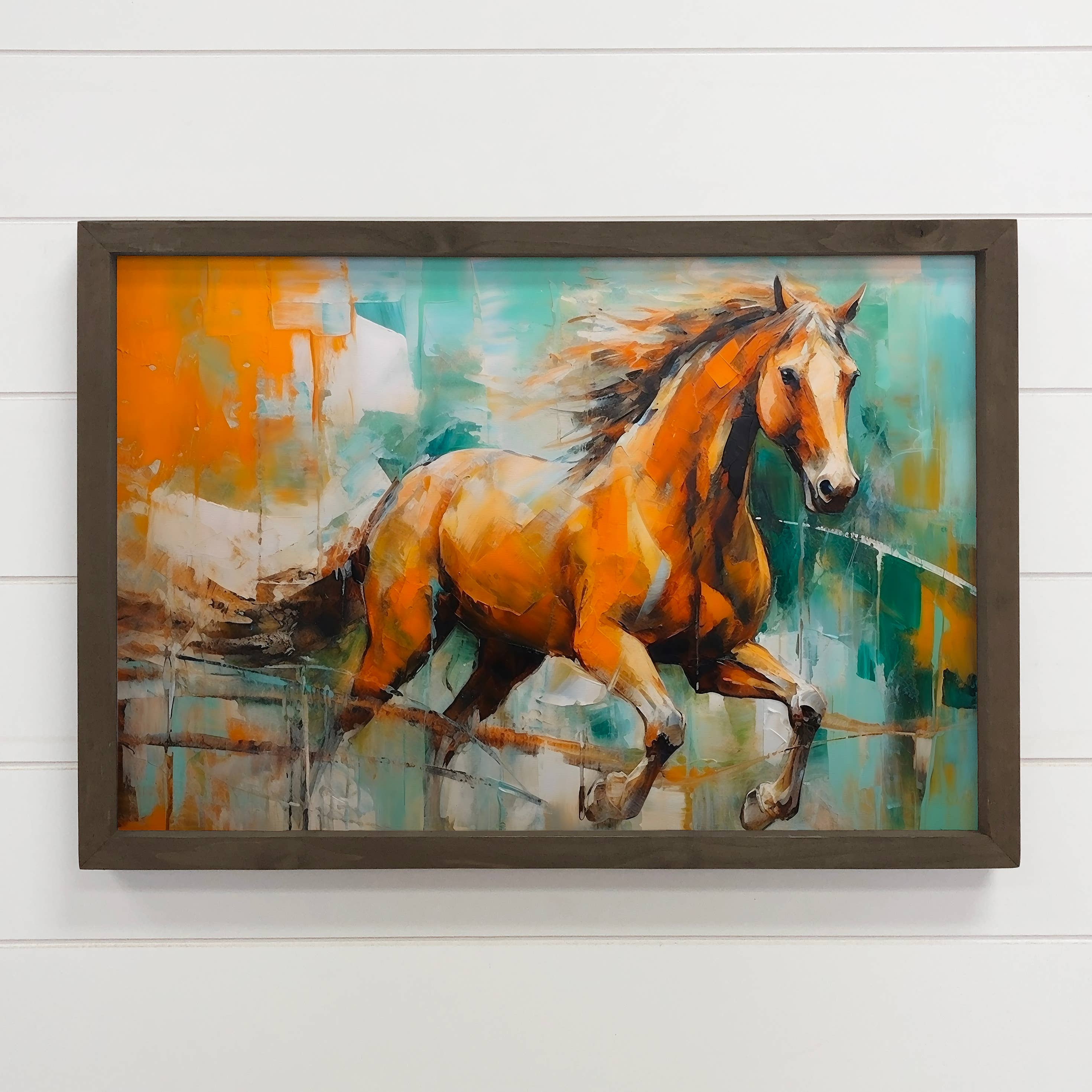 Abstract Horse Teal Background - Abstract Horse Canvas Art