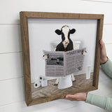 Dairy Cow on Toilet Wood Frame Sign - Funny Bathroom Art