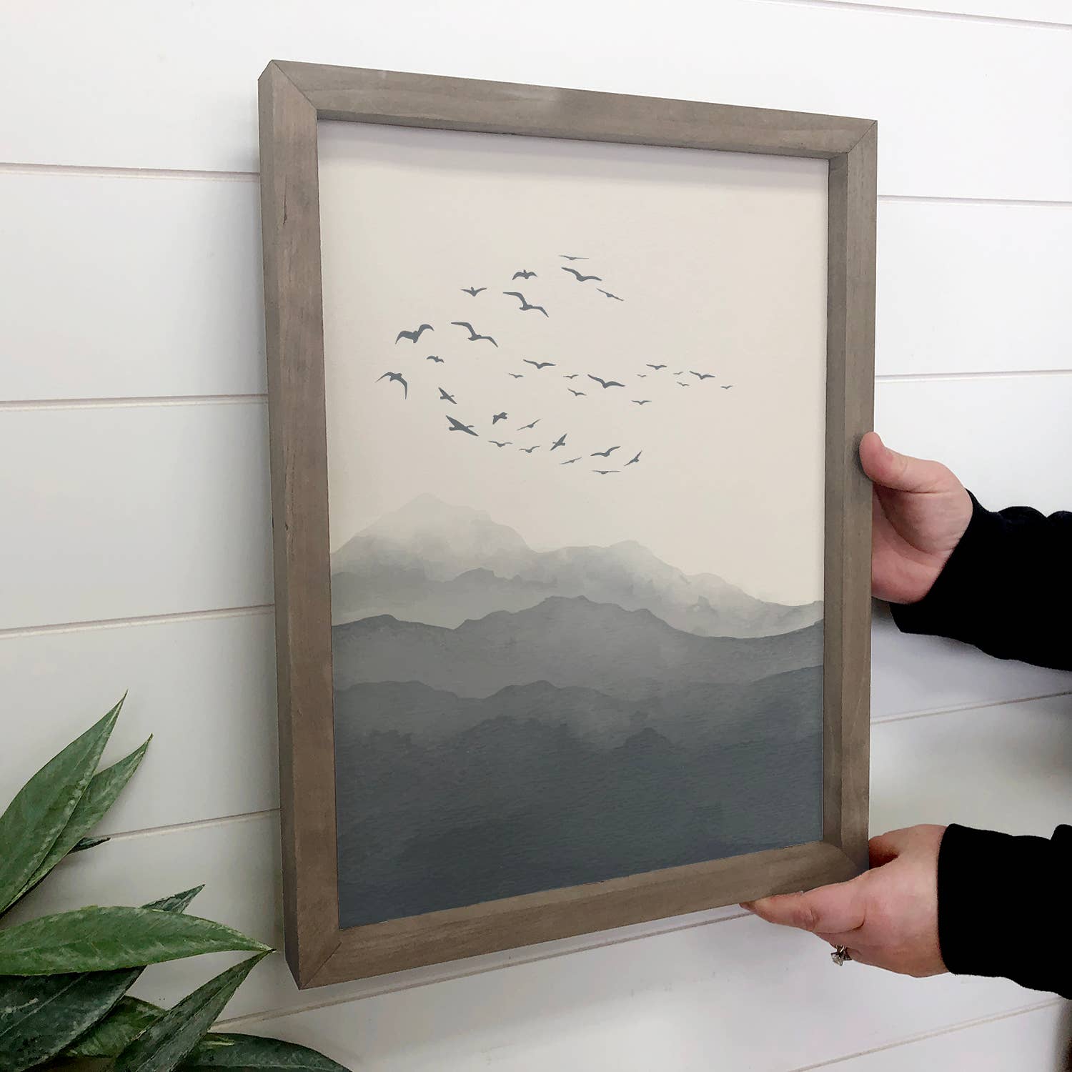 Birds Over Gray Mountain - Nature Canvas Wall Art - Framed