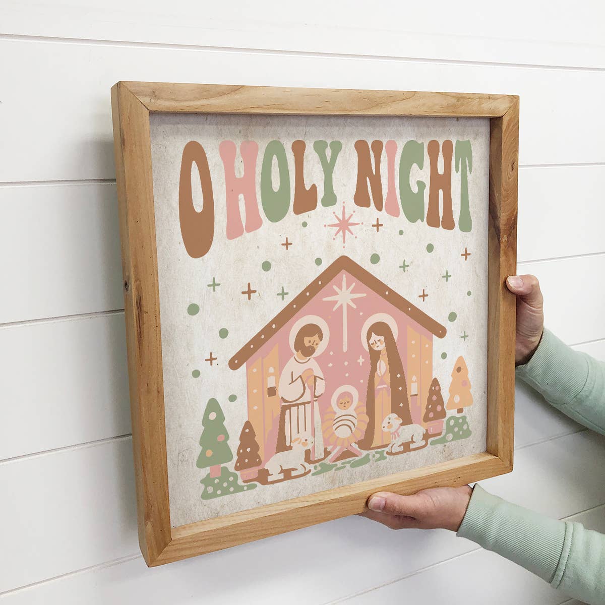 Retro O Holy Night Nativity - Retro Christmas Canvas Art