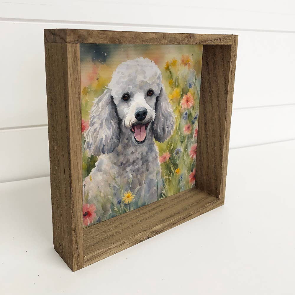 Wildflower Poodle - Springtime Dog Canvas Art - Wood Framed