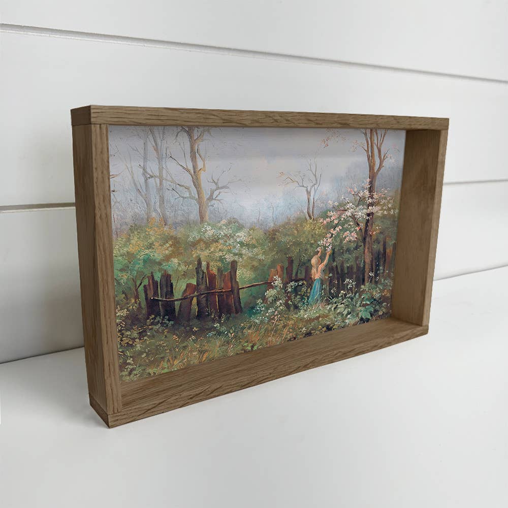 Girl in the Garden - Nature Canvas Art - Wood Framed Decor