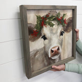 Baby Cow Holly Berry Crown - Cute Holiday Animal Wall Art