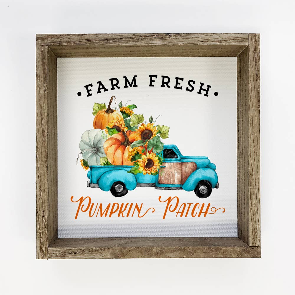 Blue Pumpkin Patch Sunflowers Truck Fall Wood Sign Art