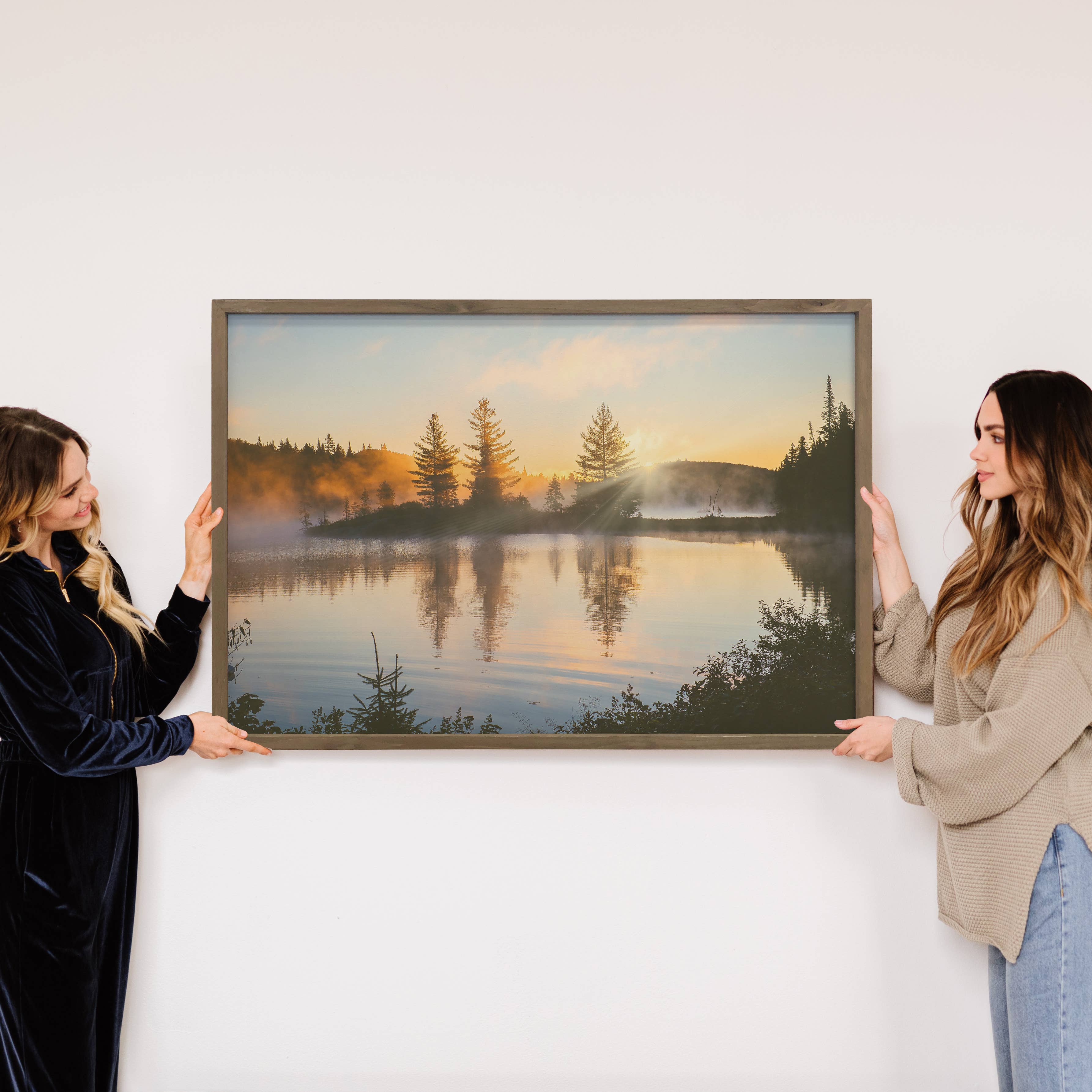 Misty Lake - Wood Framed Nature Photograph - Cabin Wall Art