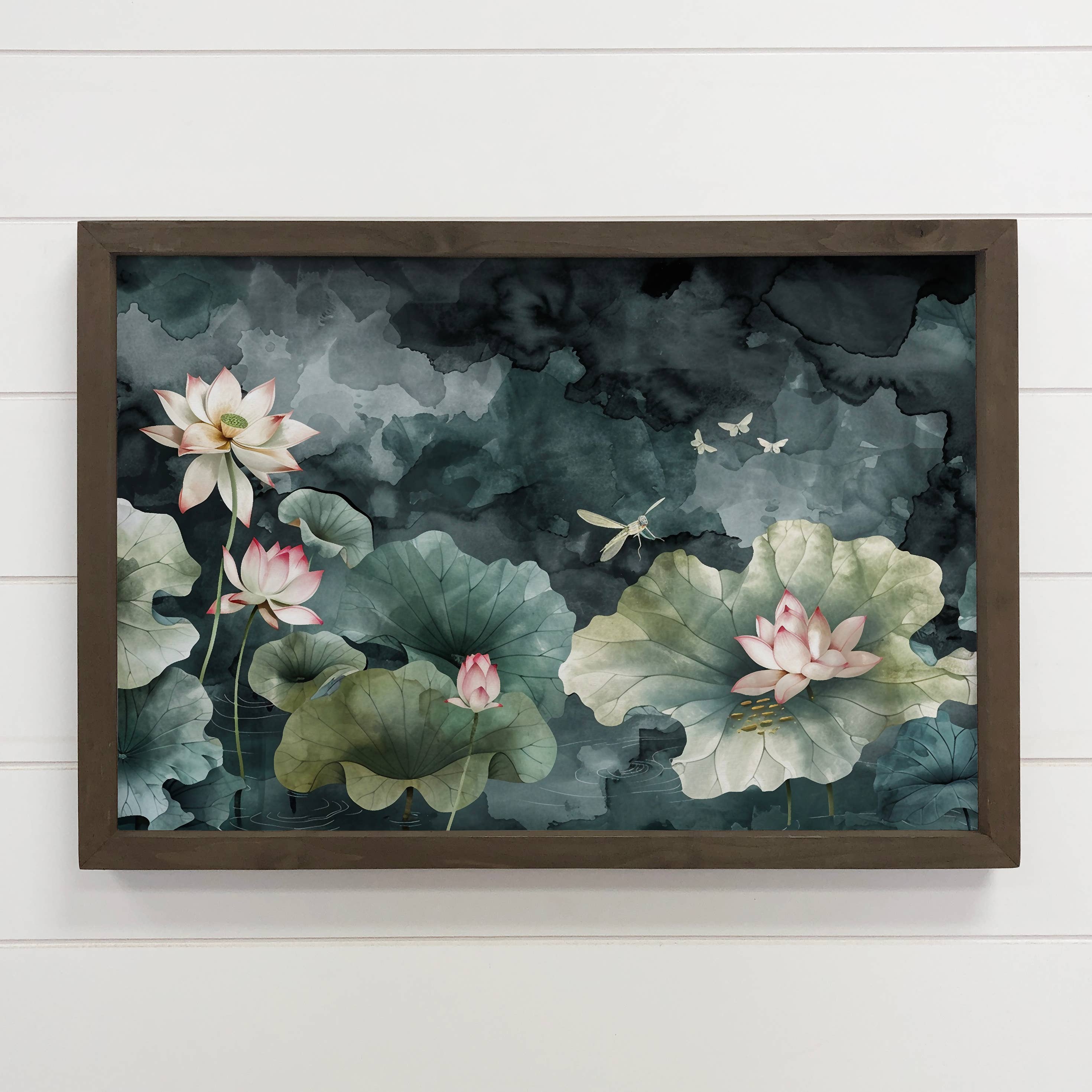 Lotus Watercolor - Flower Canvas Art - Wood Framed Wall Art