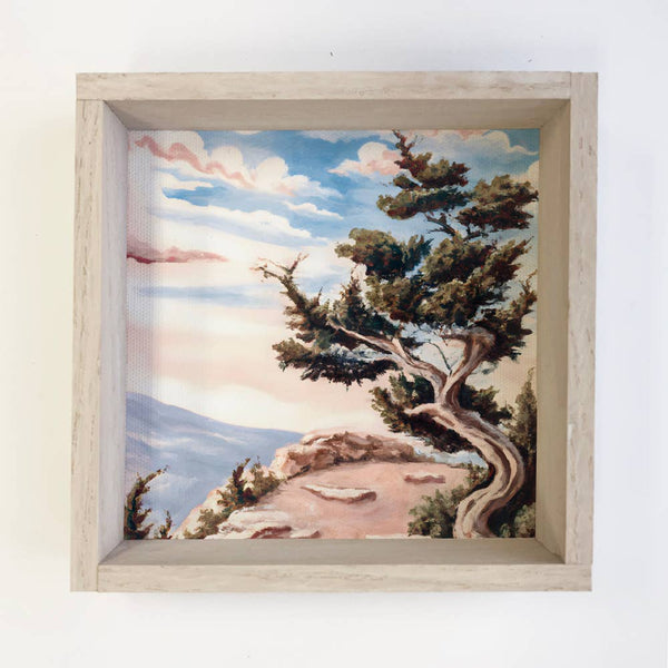 Desert Juniper Tree Small Box Sign with Whitewash Frame