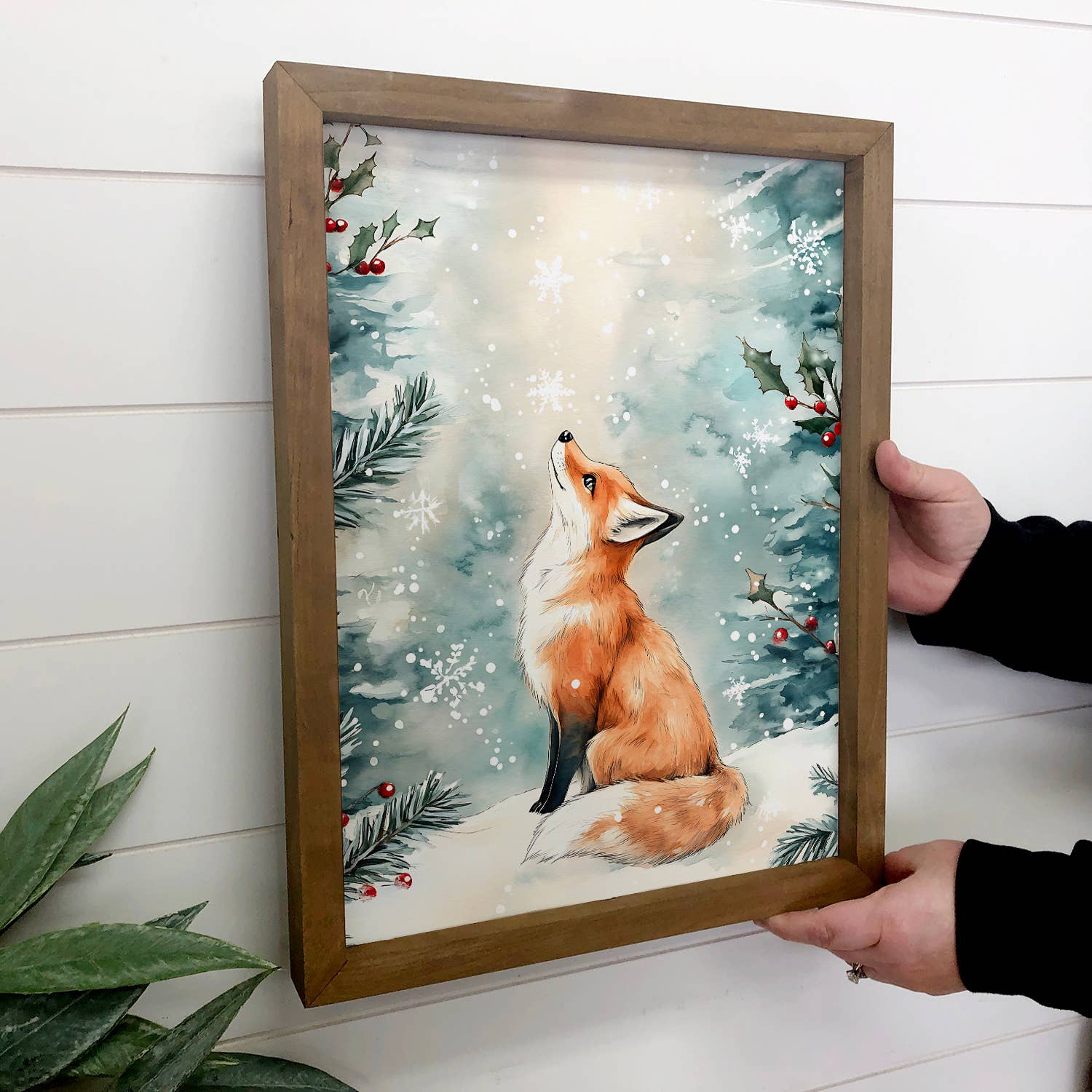 Fox Falling Snow - Fox Wall Art - Wood Framed Nature Decor