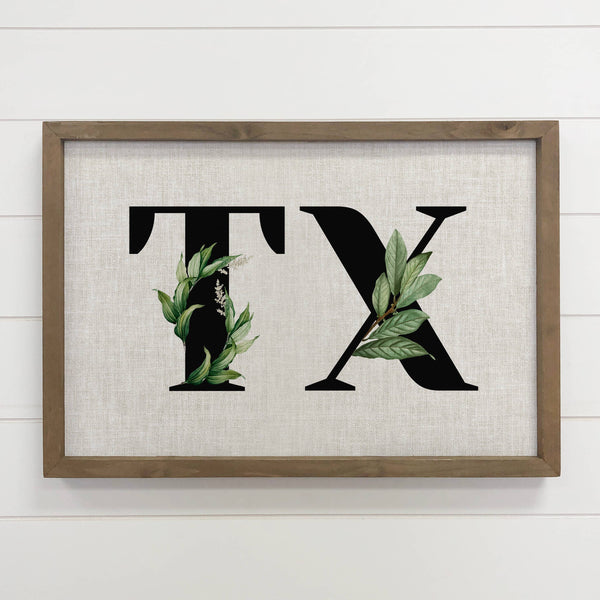 Leafy Abbreviated State - Unique & Personalized Art - Framed