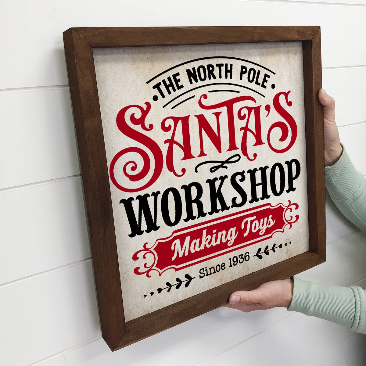 Santa's Workshop Red & Black - Cute Framed Holiday Word Sign