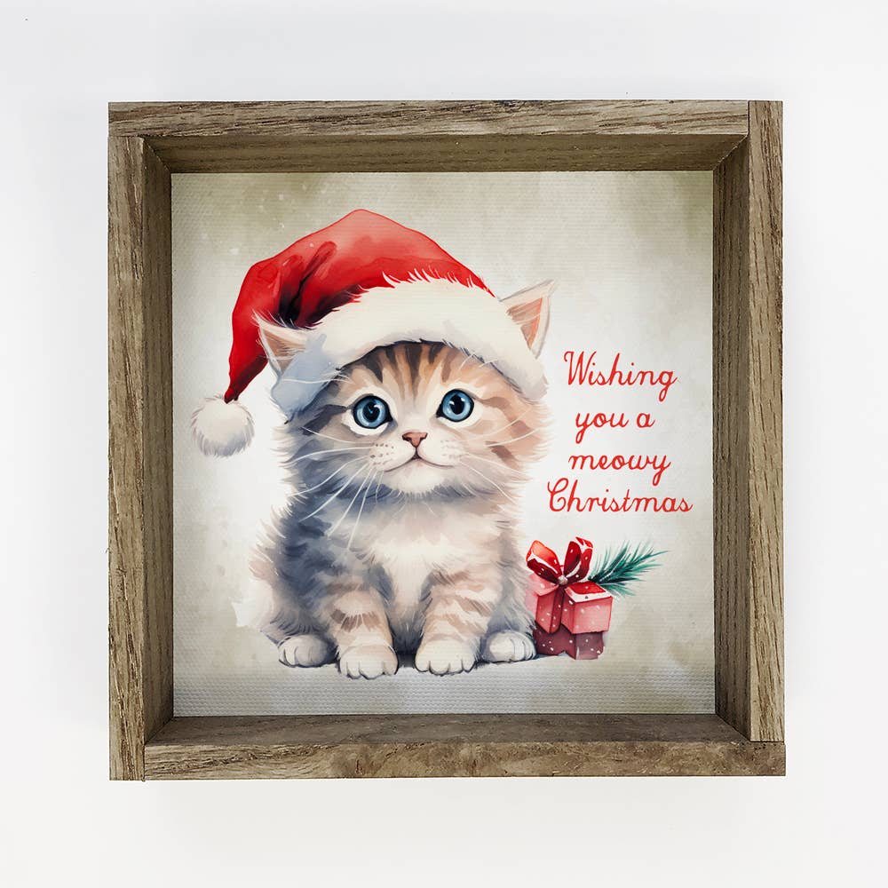 Meowy Christmas - Cute Holiday Animal Wall Art - Framed Art