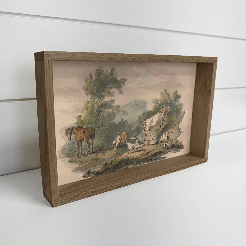 Farmyard Animals - Farmhouse Canvas Art - Wood Framed Art