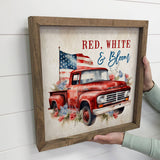 Red, White & Bloom Truck - Patriotic Vintage Truck - Spring
